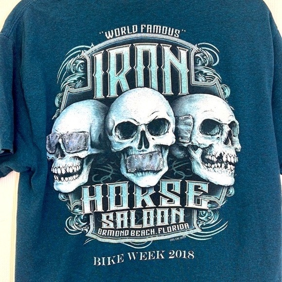 Gildan - 2018 Hear See Speak No Evil Skulls Iron Horse Saloon Ormond Beach Tee L - Picture 9 of 9